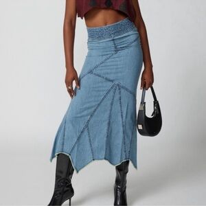 Urban Outfitters Evie Seamed Asymmetrical Chambray Denim midi Skirt